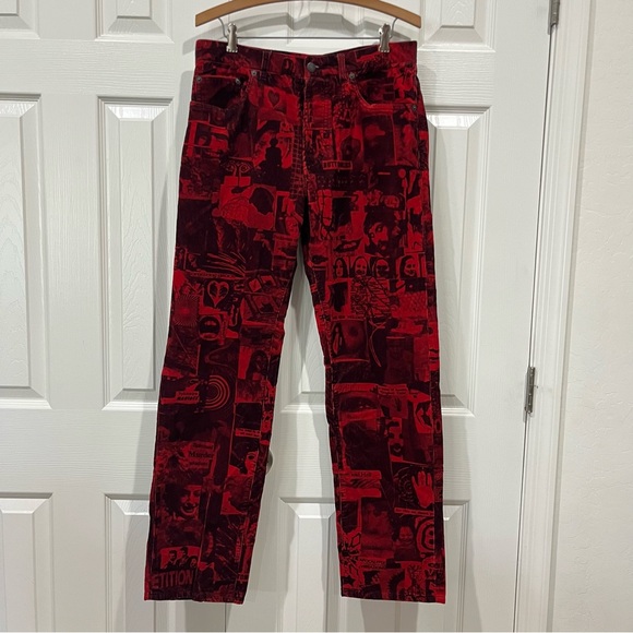 Supreme Other - Supreme Vibrations Corduroy Pants Red with Black Graphic Print